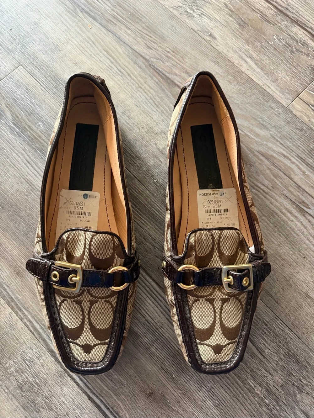 Coach Tan & Brown Signature Canvas Loafers with Buckle